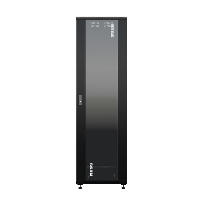 Шкаф напольный универсальный серверный NTSS R 18U 600х800мм, 4 профиля 19, двери стекло и сплошная металл, боковые стенки съемные, регулируемые опоры, разобранный, черный RAL 9005
