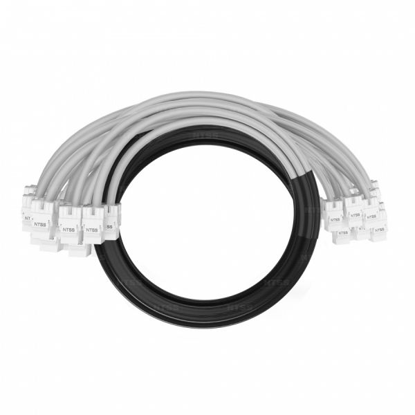 Кабельная сборка NTSS PREMIUM 24pc, UTP CAT5e, оконцована разъемами KEYSTONE RJ45 UTP CAT5e, заделка в чулке, вывод 0.6м, длина 14м, LSZH, серый