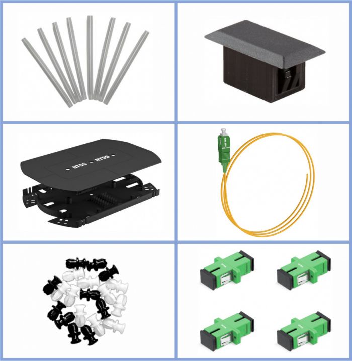 Кросс NTSS оптический 19'' укомплектованный 1U, 24 порта SC/APC, 9/125 мкм (планки, сплайс-кассета, пигтейлы, КДЗС, адаптеры) черный RAL 9005