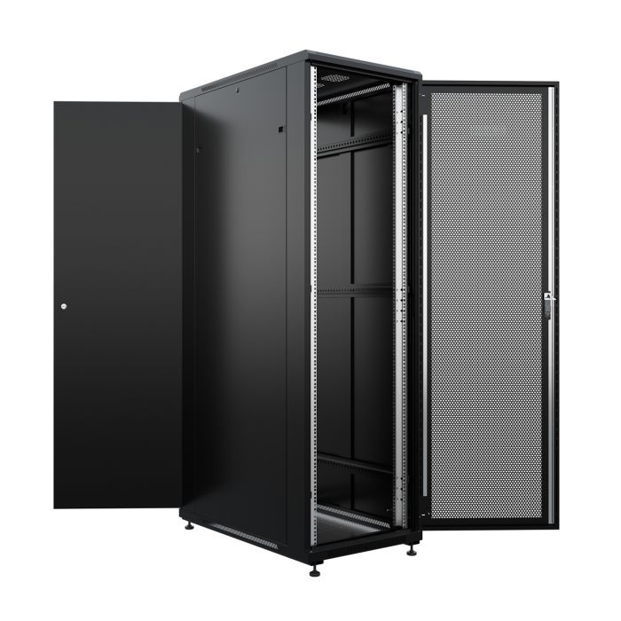 Шкаф напольный универсальный серверный NTSS R 47U 600х1000мм, 4 профиля 19, двери перфорированная и сплошная металл, боковые стенки съемные, регулируемые опоры, разобранный, черный RAL 9005