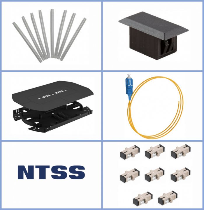 Кросс NTSS оптический 19'' укомплектованный 2U, 64 порта SC/UPC, 9/125 мкм (сплошная панель, сплайс-кассета 2шт, пигтейлы, КДЗС, адаптеры) черный RAL 9005