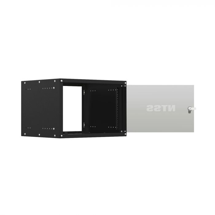 Шкаф настенный телекоммуникационный NTSS LIME 6U 550х600х370мм, 2 профиля 19, дверь стеклянная, боковые стенки несъемные, разобранный, черный RAL 9005