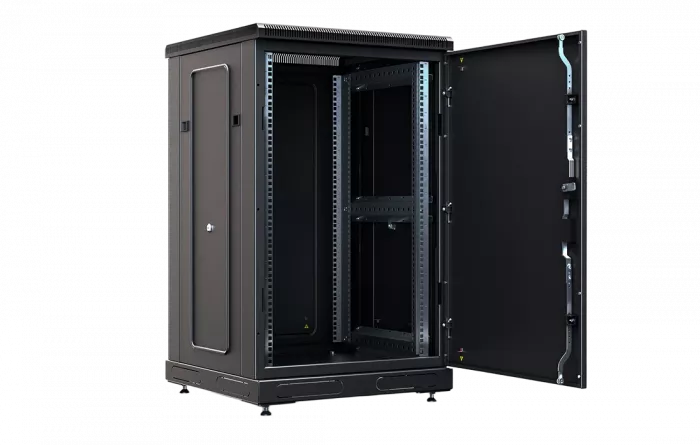Шкаф телекоммуникационный напольный 19",18U(600x600), ШТ-НП-М-18U-600-600-М-Ч, передняя дверь металл, черный ССД