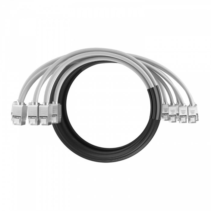 Кабельная сборка NTSS PREMIUM 6pc, S/FTP CAT6A, оконцована разъемами KEYSTONE RJ45 FTP CAT6A, заделка в чулке, вывод 0.6м, длина 3м, LSZH, серый