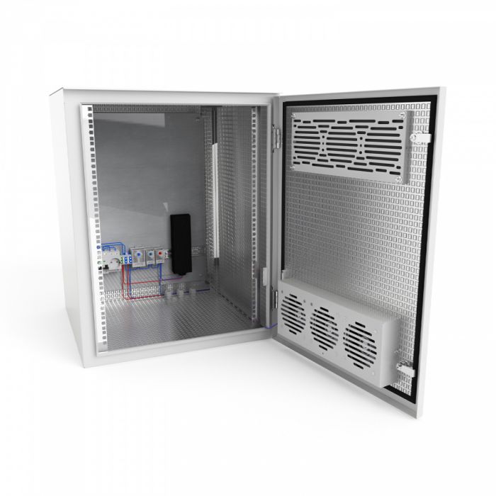 Шкаф настенный климатический NTSS WT 12U (ШхВхГ) 600x650x500 мм, 4 профиля 19, с обогревом 100W и вентиляцией, IP55, серый RAL 7035