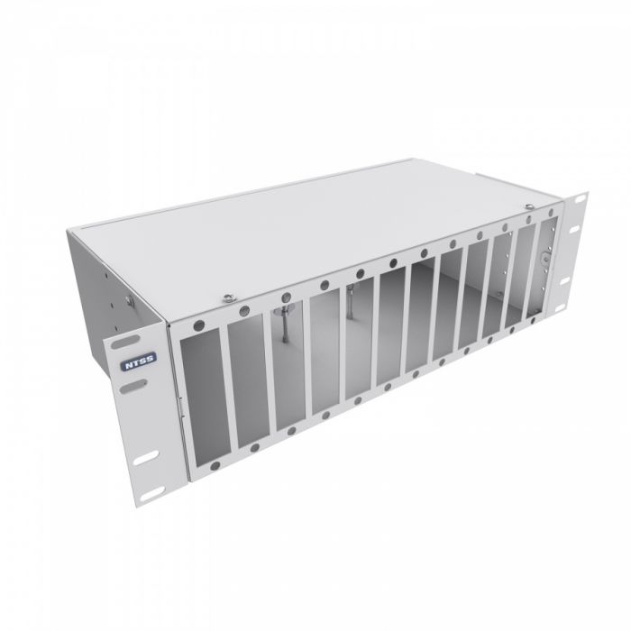 Кросс NTSS оптический 19'' укомплектованный 3U, 64 порта LC/UPC duplex, 50/125 мкм ОМ4 (планки, сплайс-кассета 4шт, пигтейлы, КДЗС, адаптеры) серый RAL 7035