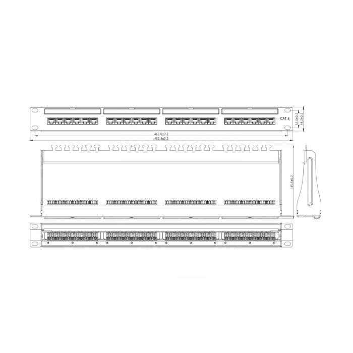 Патч-панель NTSS PREMIUM 1U 24 порта RJ45 UTP cat.6, AL, DUAL IDC, с органайзером