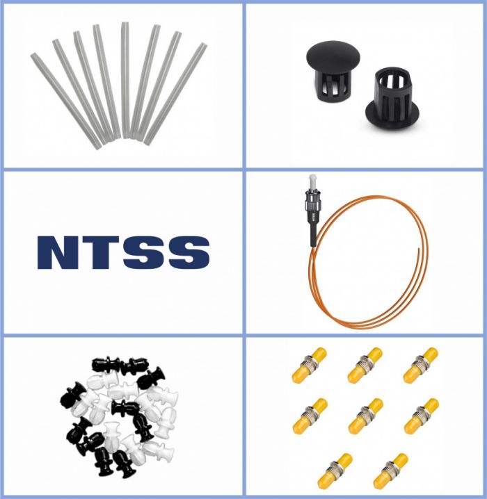 Кросс NTSS оптический настенный Мини, укомплектованный, 8 портов ST/UPC, 62.5/125 мкм (планка, ложемент, пигтейлы, КДЗС, адаптеры) серый RAL 7035