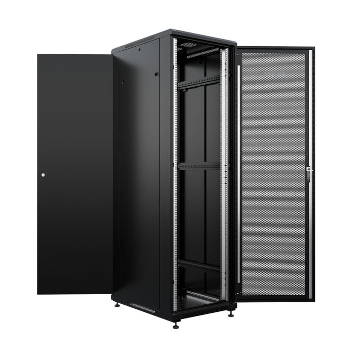 Шкаф напольный универсальный серверный NTSS R 42U 600х800мм, 4 профиля 19, двери перфорированная и сплошная металл, боковые стенки съемные, регулируемые опоры, разобранный, черный RAL 9005
