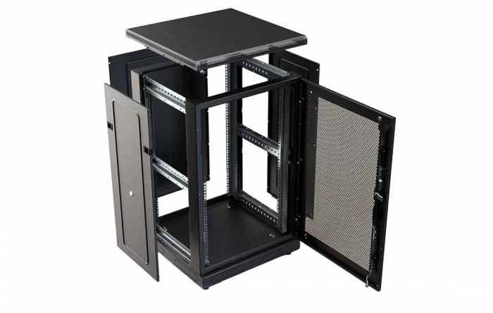 Шкаф телекоммуникационный напольный 19",18U(800x1000), ШТ-НП-М-18U-800-1000-П-Ч, передняя дверь перфорация, черный ССД