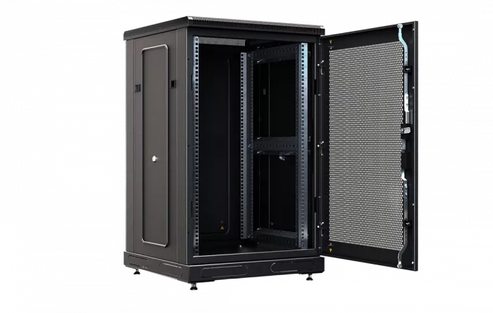 Шкаф телекоммуникационный напольный 19",18U(800x1000), ШТ-НП-М-18U-800-1000-П-Ч, передняя дверь перфорация, черный ССД