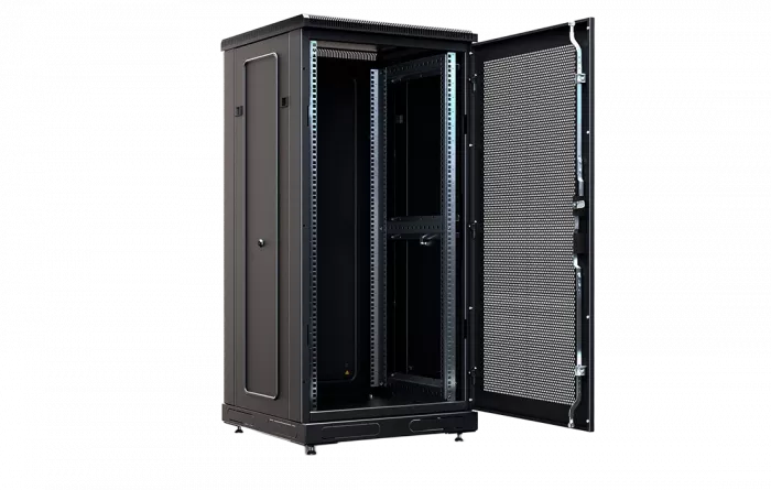 Шкаф телекоммуникационный напольный 19", 24U(600x600), ШТ-НП-М-24U-600-600-П-Ч, передняя дверь перфорация, черный ССД