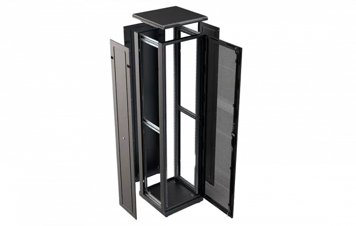 Шкаф телекоммуникационный напольный 19", 47U (600x600), ШТ-НП-М-47U-600-600-П-Ч, передняя дверь перфорация, черный ССД