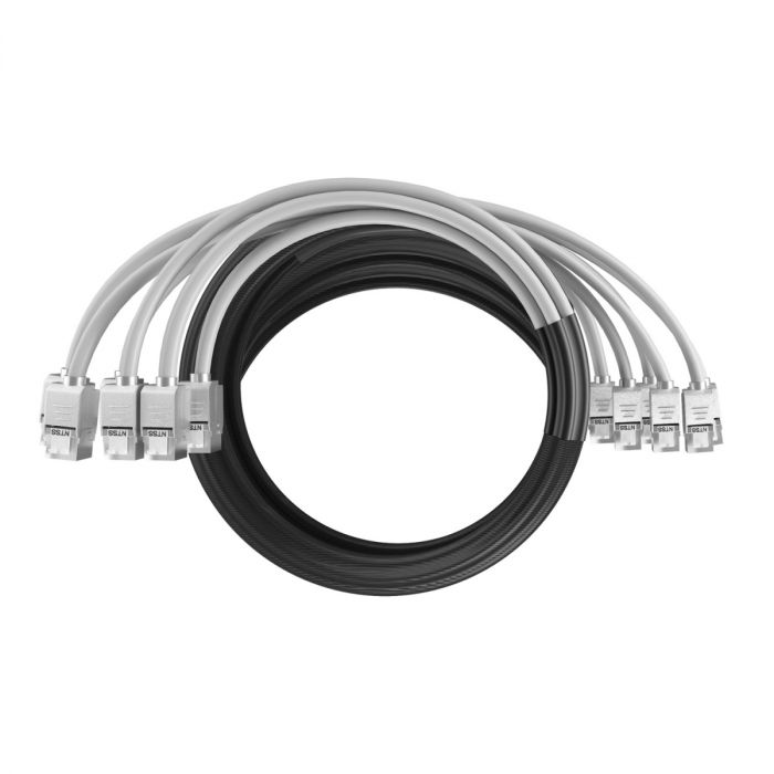 Кабельная сборка NTSS PREMIUM 6pc, FTP CAT5e, оконцована разъемами KEYSTONE RJ45 FTP CAT5e, заделка в чулке, вывод 0.6м, длина 25м, LSZH, серый