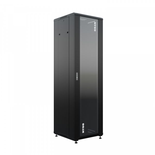 Шкаф напольный универсальный серверный NTSS R 18U 600х600мм, 4 профиля 19, двери стекло и сплошная металл, боковые стенки съемные, регулируемые опоры, разобранный, черный RAL 9005