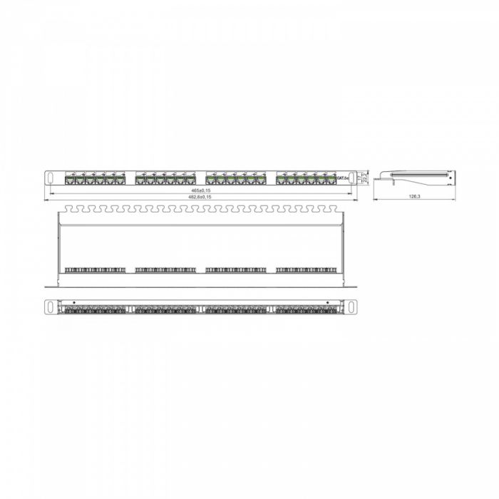 Патч-панель NTSS PREMIUM 0.5U 24 порта RJ45 UTP cat.5е, Dual IDC с задним кабельным органайзером