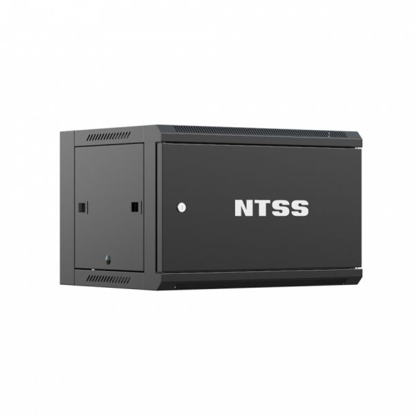 Шкаф настенный телекоммуникационный NTSS W 6U 600х600х370мм, 2 профиля 19, дверь сплошная металл, боковые стенки съемные, разобранный, черный RAL 9005