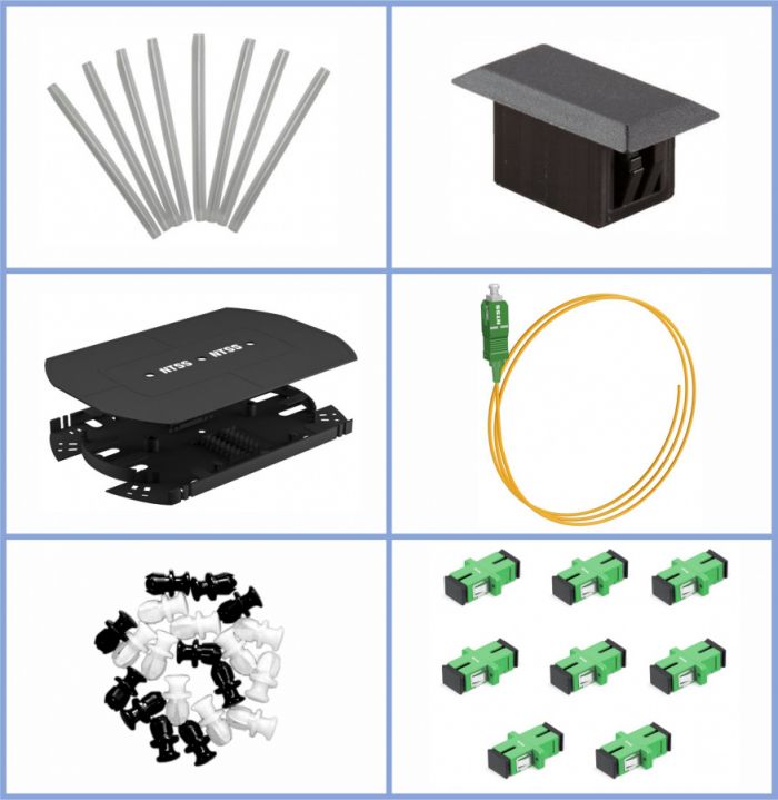 Кросс NTSS оптический выдвижной 19'' укомплектованный 1U, 16 портов SC/APC, 9/125 мкм (планки, сплайс-кассета, пигтейлы, КДЗС, адаптеры) серый RAL 7035