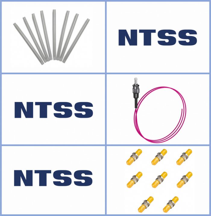 Кросс NTSS оптический настенный Мини, укомплектованный, 8 портов ST/UPC, 50/125 мкм ОМ4 (сплошная панель, ложемент, пигтейлы, КДЗС, адаптеры) серый RAL 7035