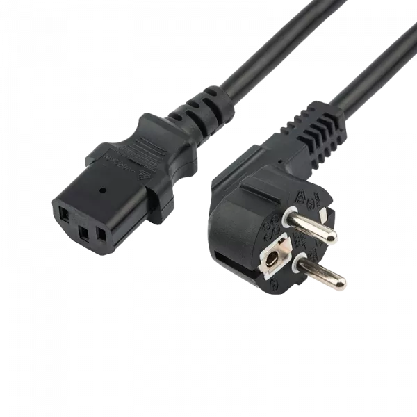 11-1138 REXANT Шнур сетевой, вилка угловая СЕЕ 7/7(Schuko) - разъем IEC 320 C13, кабель 3x1,5 мм², длина 1,5 метра, черный (PVC пакет)