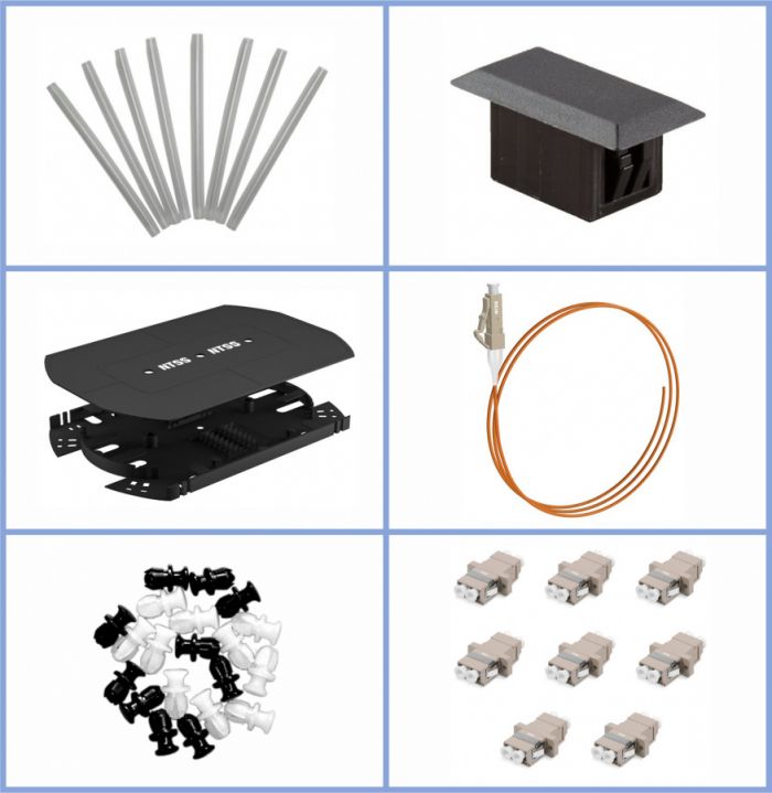 Кросс NTSS оптический 19'' укомплектованный 3U, 64 порта LC/UPC duplex, 62.5/125 мкм (планки, сплайс-кассета 4шт, пигтейлы, КДЗС, адаптеры) серый RAL 7035