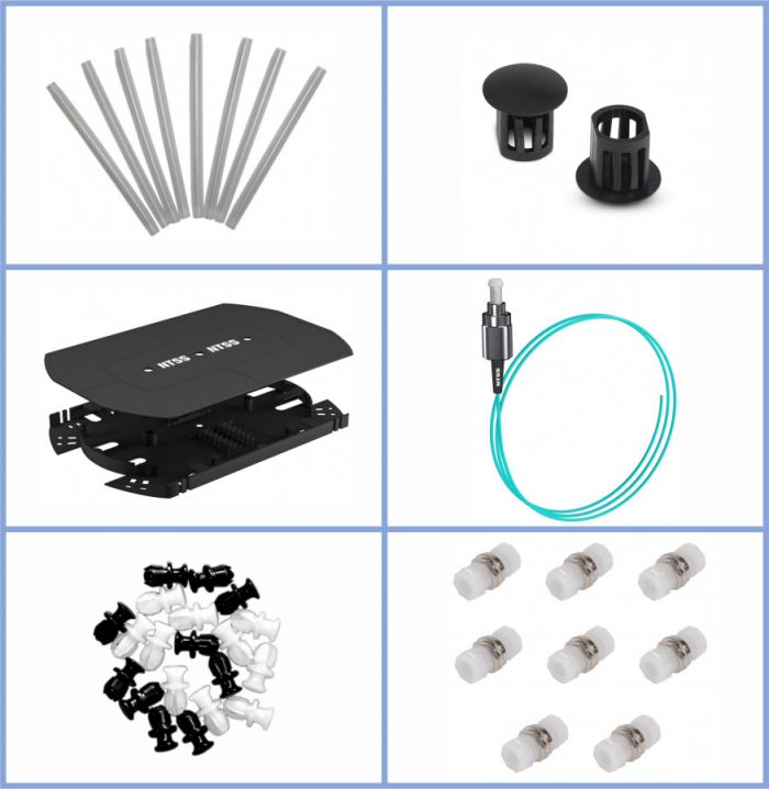 Кросс NTSS оптический 19'' укомплектованный 2U, 32 порта FC/UPC, 50/125 мкм ОМ3 (планки, сплайс-кассета, пигтейлы, КДЗС, адаптеры) черный RAL 9005