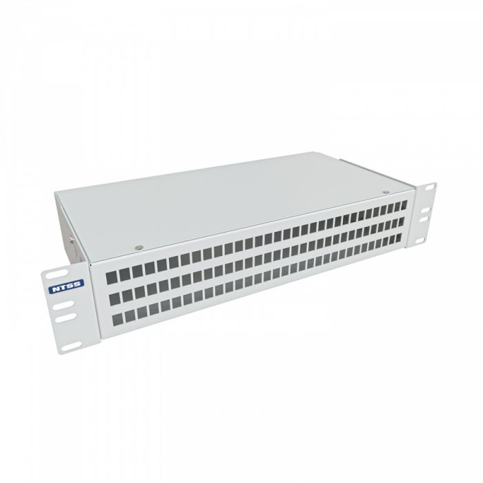 Кросс NTSS оптический 19'' укомплектованный 2U, 96 портов LC/APC duplex, 9/125 мкм (сплошная панель, сплайс-кассета 6шт, пигтейлы, КДЗС, адаптеры) серый RAL 7035