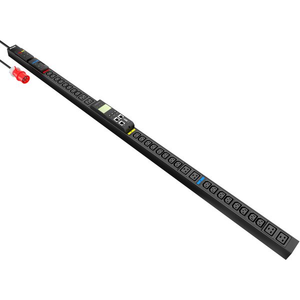 Блок распределения питания NTSS Metered, 3ф32А, 22кВт, 3 автоматических выключателей, (24)С13, (6)С19, 3м кабель с вилкой IEC 60309, 1724.5х52х44.4 мм