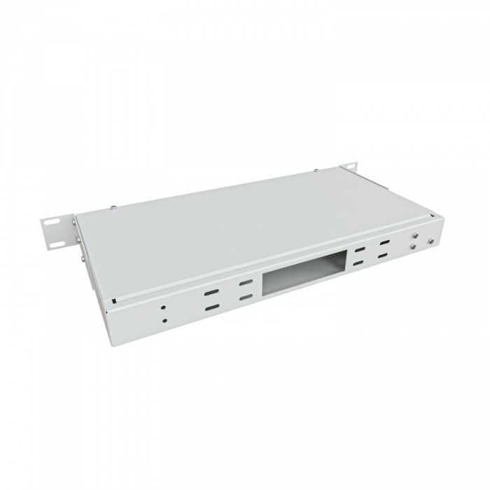 Кросс NTSS оптический 19'' укомплектованный 1U, 24 порта SC/UPC duplex, 9/125 мкм (сплошная панель, сплайс-кассета 2шт, пигтейлы, КДЗС, адаптеры) серый RAL 7035