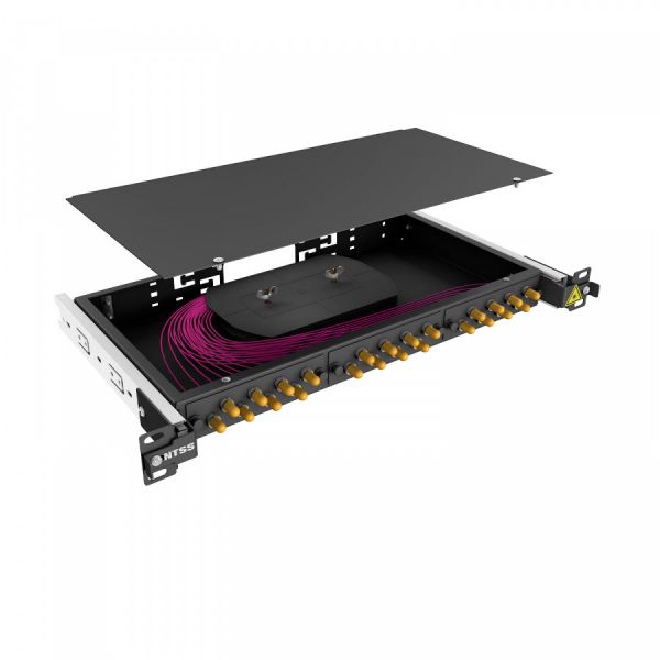 Кросс 19" NTSS PREMIUM выдвижной, предсобранный 1U, 24 порта ST/UPC, 50/125 мкм OM4, черный