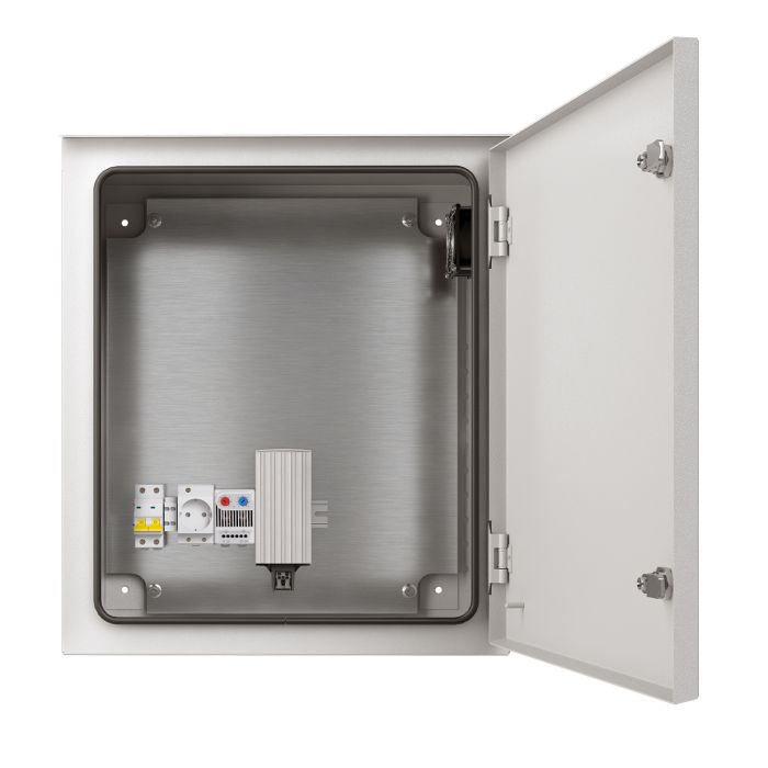 Шкаф настенный NTSS WTR (ШхВхГ) 400x500x300 мм, с монтажной платой, обогревом и вентиляцией, IP55, серый