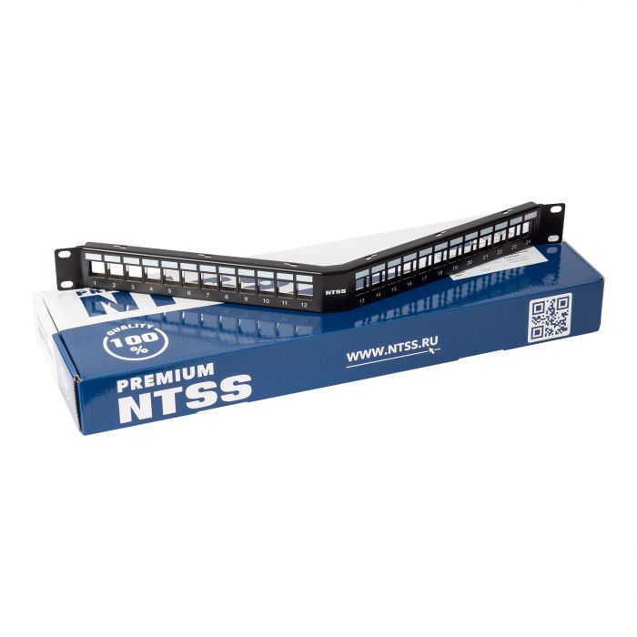 Наборная патч-панель NTSS PREMIUM 1U для 24 разъемов типа Keystone UTP/FTP угловая, с задним кабельным органайзером