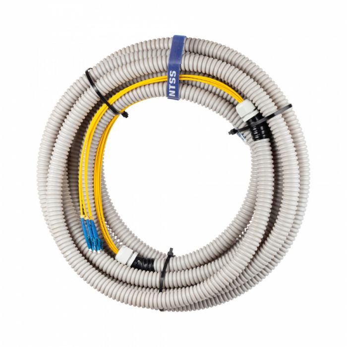 Сборка кабельная NTSS 8ов, SC/UPC-SC/UPC 50/125мкм, длина 20м, вывод 0.4м, буфер 3мм (NTSS-FO-D-IN/OUT-50-8-LSZH) в гофре