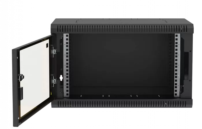 Шкаф телекоммуникационный настенный разборный черный 19”,6U(600x350), ШТ-НСр-6U-600-350-С-Ч дверь стекло ССД