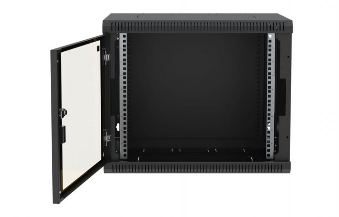 Шкаф телекоммуникационный настенный разборный черный 19”,9U(600x350), ШТ-НСр-9U-600-350-С-Ч дверь стекло ССД