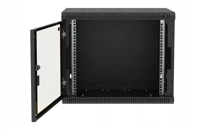 Шкаф телекоммуникационный настенный разборный черный 19”,9U(600x350), ШТ-НСр-9U-600-350-С-Ч дверь стекло ССД