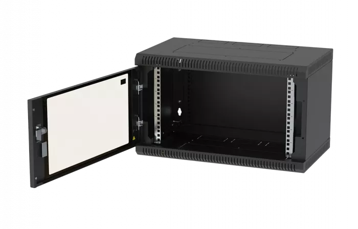 Шкаф телекоммуникационный настенный разборный черный 19”,6U(600x350), ШТ-НСр-6U-600-350-С-Ч дверь стекло ССД