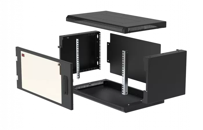 Шкаф телекоммуникационный настенный разборный черный 19”,6U(600x350), ШТ-НСр-6U-600-350-С-Ч дверь стекло ССД
