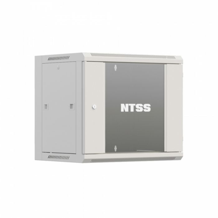 Шкаф настенный телекоммуникационный NTSS W 12U 600х450х635мм, 2 профиля 19, дверь стеклянная, боковые стенки съемные, задняя стенка, разобранный, серый RAL 7035