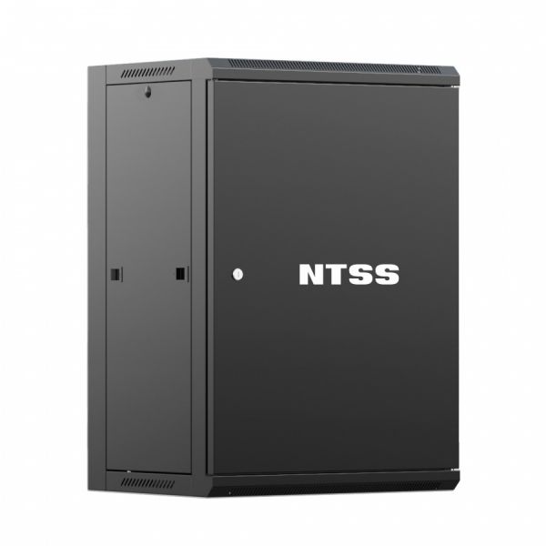 Шкаф настенный телекоммуникационный NTSS W 15U 600х450х770мм, 2 профиля 19, дверь сплошная металл, боковые стенки съемные, разобранный, черный RAL 9005