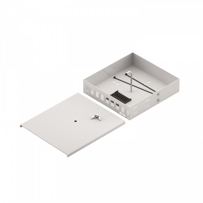 Кросс NTSS оптический настенный Микро, укомплектованный, 6 портов LC/UPC duplex, 50/125 мкм (сплошная панель, ложемент, пигтейлы, КДЗС, адаптеры) серый RAL 7035