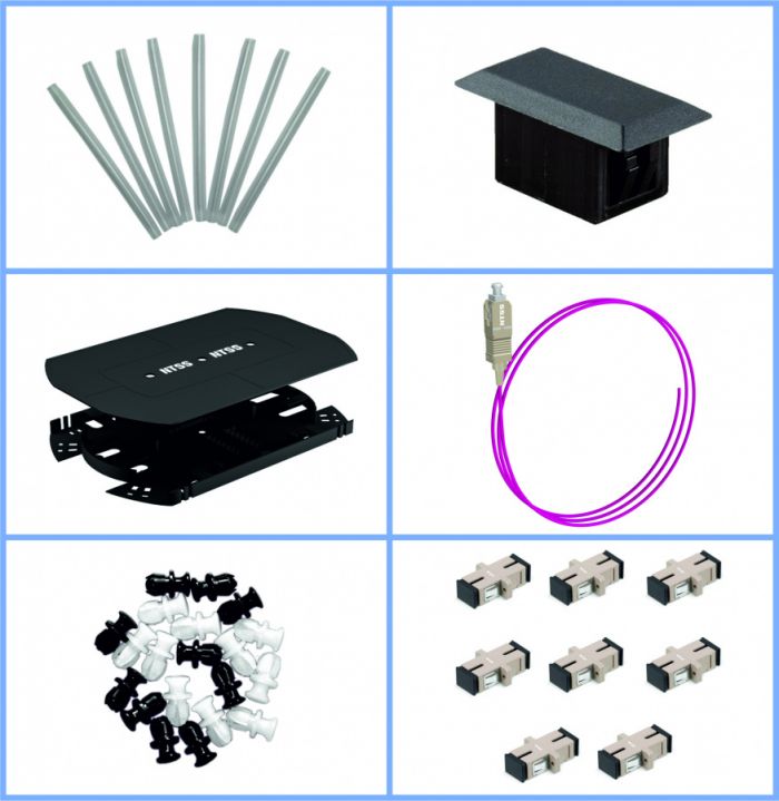 Кросс NTSS оптический 19'' укомплектованный 2U, 48 портов SC/UPC, 50/125 мкм ОМ4 (планки, сплайс-кассета 2шт, пигтейлы, КДЗС, адаптеры) черный RAL 9005