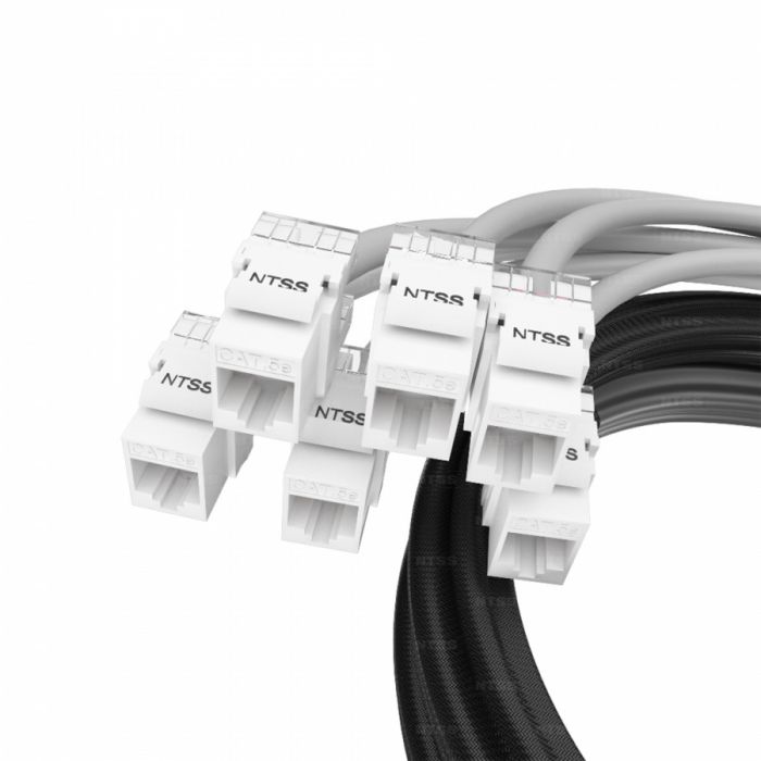 Кабельная сборка NTSS PREMIUM 6pc, UTP CAT5e, оконцована разъемами KEYSTONE RJ45 UTP CAT5e, заделка в чулке, вывод 0.6м, длина 11м, LSZH, серый