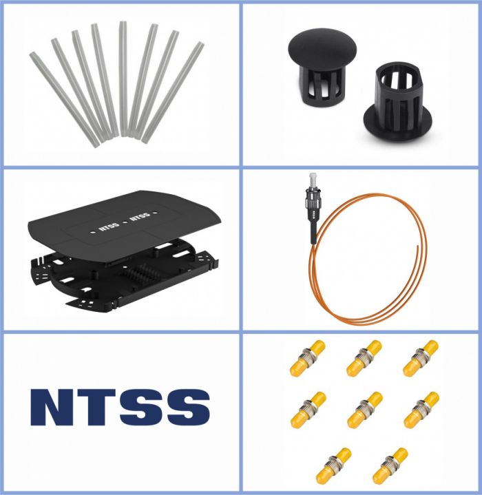 Кросс NTSS оптический 19'' укомплектованный 2U, 64 порта ST/UPC, 62.5/125 мкм (сплошная панель, сплайс-кассета 2шт, пигтейлы, КДЗС, адаптеры) серый RAL 7035