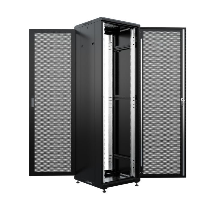 Шкаф напольный универсальный серверный NTSS R 32U 600х600мм, 4 профиля 19, двери перфорированная и перфорированная, боковые стенки съемные, регулируемые опоры, разобранный, черный RAL 9005