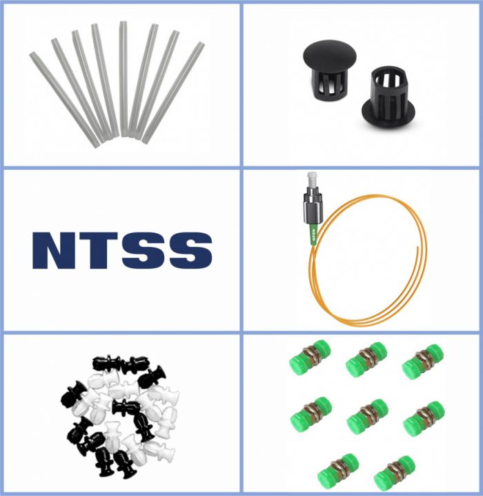 Кросс NTSS оптический настенный Мини, укомплектованный, 8 портов FC/APC, 9/125 мкм (планка, ложемент, пигтейлы, КДЗС, адаптеры) серый RAL 7035