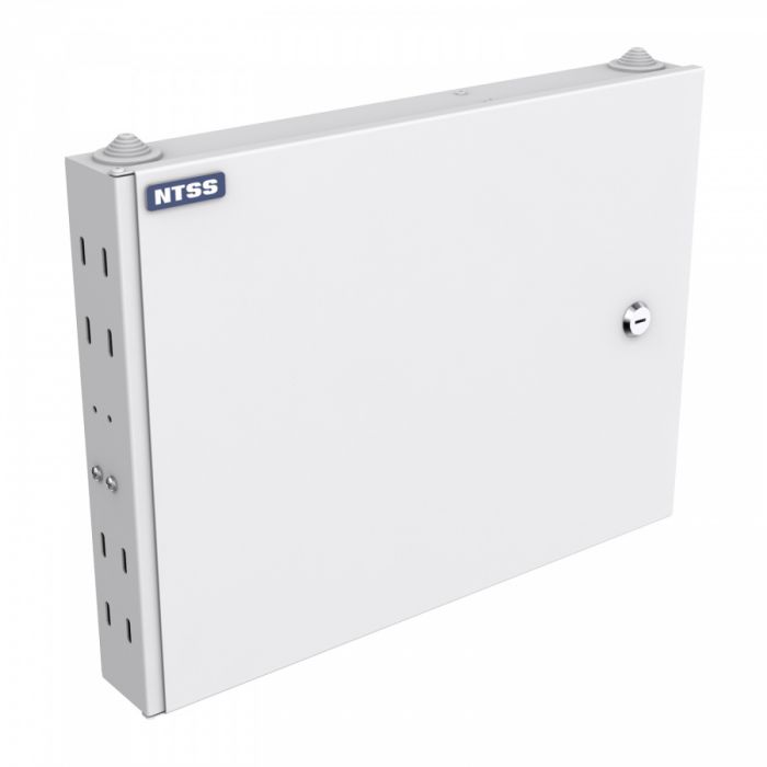 Кросс NTSS оптический настенный, укомплектованный, 10 портов LC/UPC duplex, 50/125 мкм ОМ3 (планки, сплайс-кассета, пигтейлы, КДЗС, адаптеры) серый RAL 7035