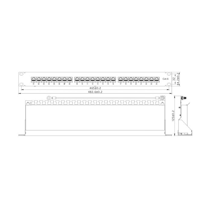 Патч-панель NTSS PREMIUM 1U 24 порта RJ45 FTP cat.6, Krone IDC (инструмент в комплекте), с органайзером