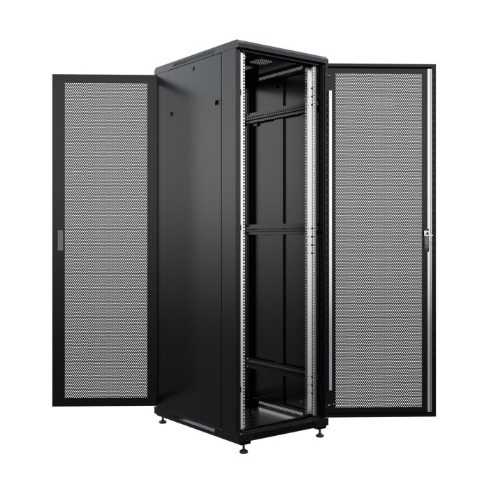 Шкаф напольный универсальный серверный NTSS R 32U 600х800мм, 4 профиля 19, двери перфорированная и перфорированная, боковые стенки съемные, регулируемые опоры, разобранный, черный RAL 9005