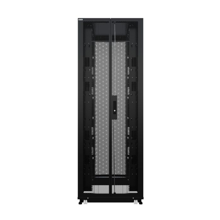 Шкаф напольный для ЦОД серверный NTSS ПРОЦОД PC 47U 800х1070мм, 4 профиля 19, двойные боковые стенки, панель потолка с вводами, без панели пола, двери перфорированная и перфорированная двухстворчатая, регулируемые опоры, ролики, черный RAL 9005